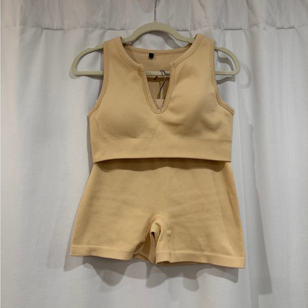 Women’s Ribbed Tank & Shorts Set - Yellow - Picture 2 of 8
